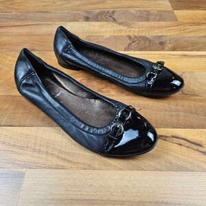 AGL Monika Patent Cap Toe Ballet Flats Black Buckle Leather Classic EU 39